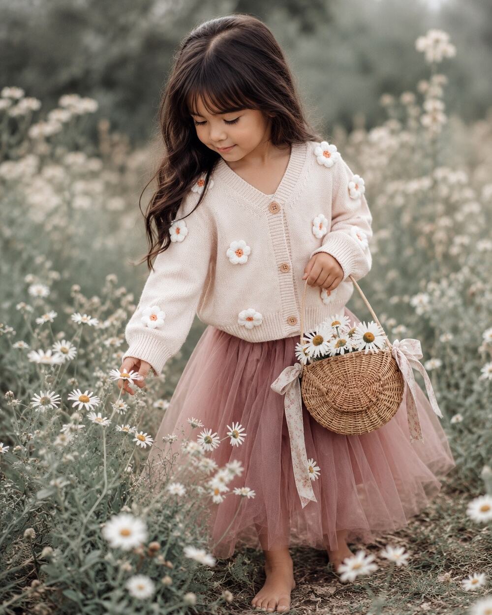 Always Blooming 3D Daisy Slouchy Soft Knit Cardigan Sweater 4T
